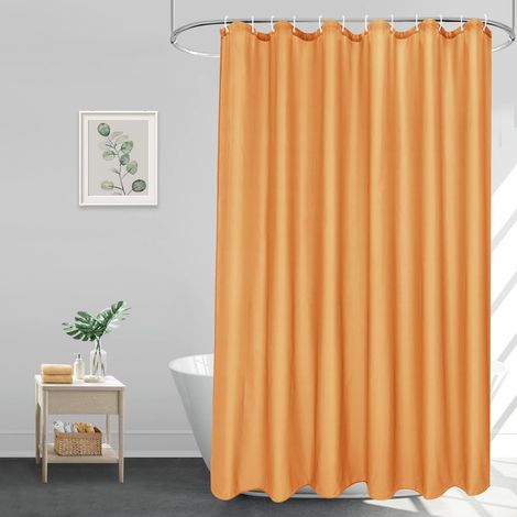 Rideau de douche 180 x 200 cm en textile pour salle de bain et douche, rideau de bain orange en tissu polyester, anti-moisissure, imperméable et lavable avec 12 anneaux (1/5)