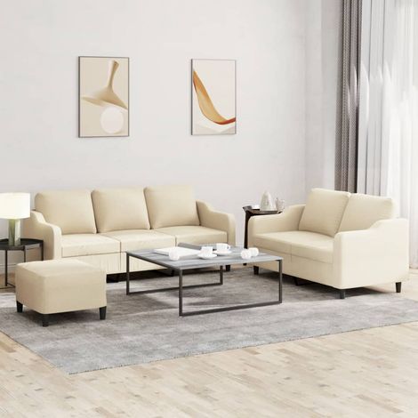 3-tlg. Sofagarnitur mit Kissen Creme Stoff (1/5)