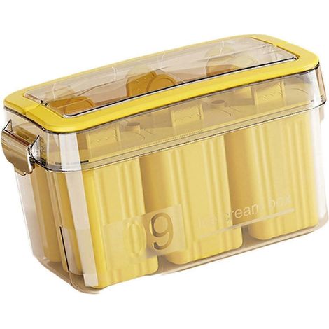 Moule à glace étanche avec couvercle, 9 compartiments, antiadhésif, de qualité alimentaire, jaune (1/5)