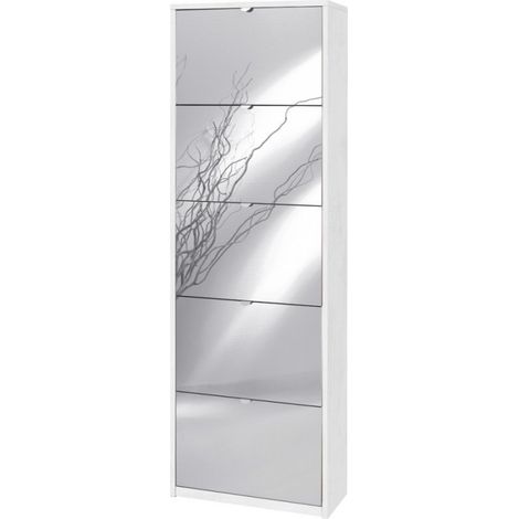 Platzsparendes schmales Schuhregal mit fünf Spiegeltüren in Ossido White 63x29x H190 cm (1/2)