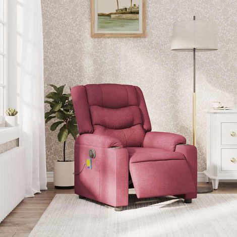 vidaXL Sillón de masaje reclinable eléctrico tela rojo tinto (1/2)