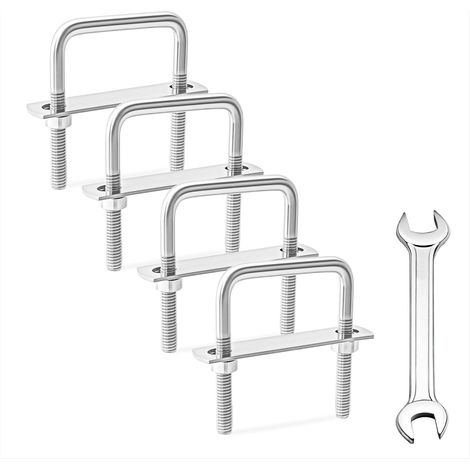 Boulons en U 4 Set M8 U-Bolts en Acier Inoxydable Boulon en Carrés avec Écrou Plaques Rondelle et Clé pour Fixation des Tuyaus de Remorquage de Réparation Voiture (M8 40x65mm) (1/5)