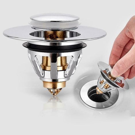 Bouchon de vidange pour lavabo, raccords de tuyauterie pour évier, couvercle rabattable en acier inoxydable à bouton-poussoir à ressort