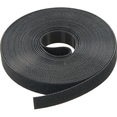 Ruban auto-agrippant noir 10mm x 25m – 100% nylon souple et réutilisable – Pour câbles, plantes et objets submergés – Fixman