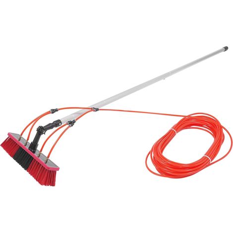 Pértiga telescópica para limpieza de ventanas, 7.4 m, Kit de cepillos extensibles, Con cepillo, Sistemas de limpieza profesionales, Suministro de agua