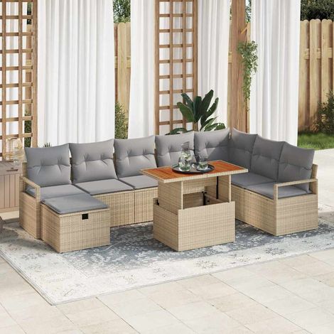 Conjunto de sofás de jardín 9 uds. Beige ratán sintético vidaXL (1/5)