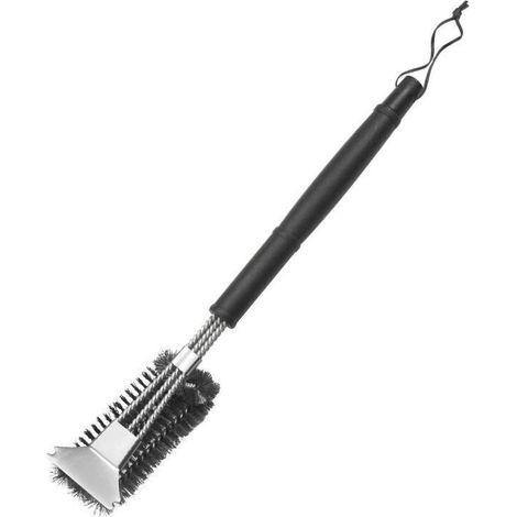 Triangular metal cleaning brush for 18-inch grills, sturdy trident-shaped stainless steel bristles, for easier and more effective cleaning, stainless steel. (1/5)