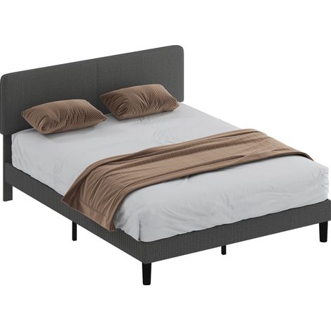 HOMCOM somier 160x200 cm con cabecero ajustable, estructura de cama, tapizado en pana, láminas de madera, fácil de montar, gris oscuro
