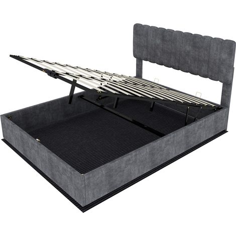 Cama canapé tapizada gris 140 x 200 cm con cabecero alto, colchón incluido (1/5)