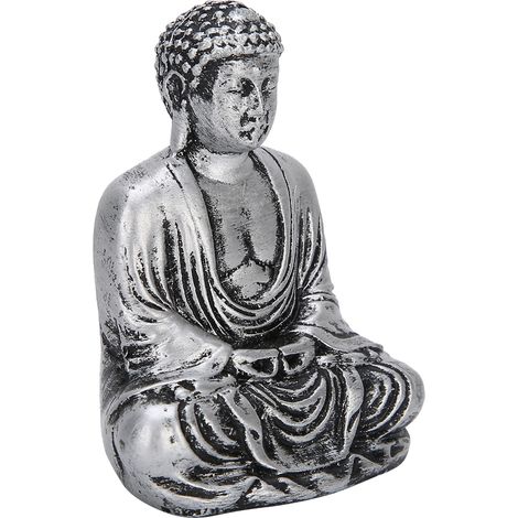 Statue de Bouddha assise chinoise, figurine en résine argentée, ornement bouddhiste, décoration intérieure (1/5)