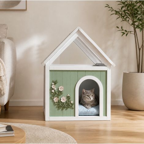Casetta per gatti in legno FSC, tetto acrilico trasparente, 63,5 x 47,5 x 78 cm DESVIAE (1/5)
