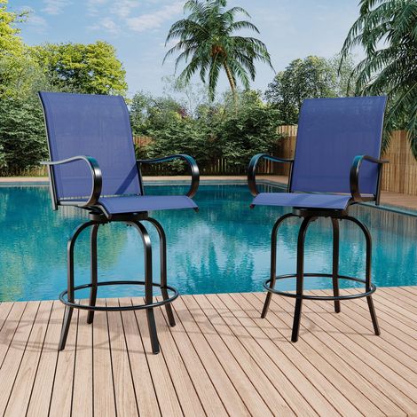 GARVEE - Tabouret de Bar Extérieur Pivotant Lot de 2, Chaise Haute avec Dossier et Accoudoirs, Design Moderne pour Jardin et Balcon(Bleu) (1/5)