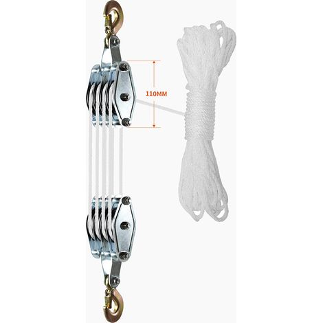 Ej.Life – Palan à corde 20 m – Charge maximale 1000 kg – Crochets rotatifs en alliage de zinc – Installation complexe pour climatisation