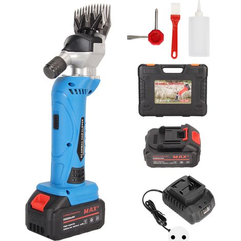 Blaue Schafschermaschine, 6 Geschwindigkeiten, 200 W, 2600 U/min, 4000 mAh, Klinge aus Aluminiumlegierung, für Teppichböden, Familienbetriebe, 100–240 V, EU-Stecker (1/5)