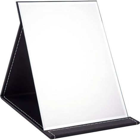 Miroir Pliable - 21 x 15 cm - En Cuir PU Noir - Autoportant Réglable 180° - Pour Voyage Maquillage Salle De Bain - 1 Pièce (1/4)