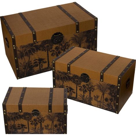 Boîte de rangement esprit colonial élégant et pratique - Bois foncé avec imprimé palmiers (1/4)