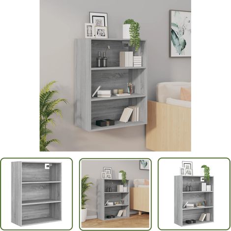 The Living Store Armoire murale suspendue Sonoma gris 69,5x32,5x90 cm - Armoire Murale - Buffet Suspendu - Meuble Rangement - Étagère Murale - Décoration Murale (1/5)