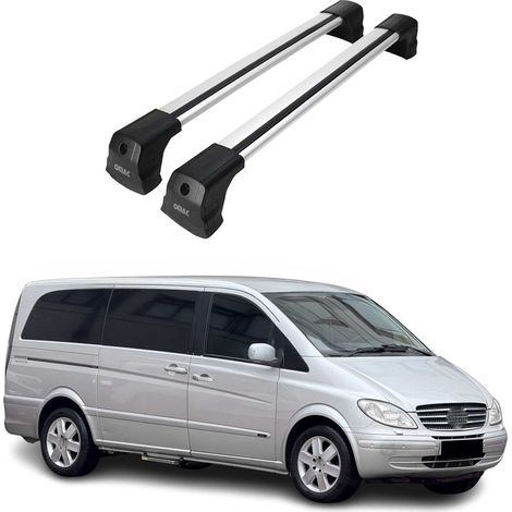 OMAC Dachträger Querträger kompatibel mit Mercedes Vito W639 2003-2014 – 2 Stangen – Abschließbar – Aluminium Silber (1/5)