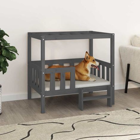 vidaXL Lit pour chien Gris 95,5x73,5x90 cm Bois de pin solide (1/5)