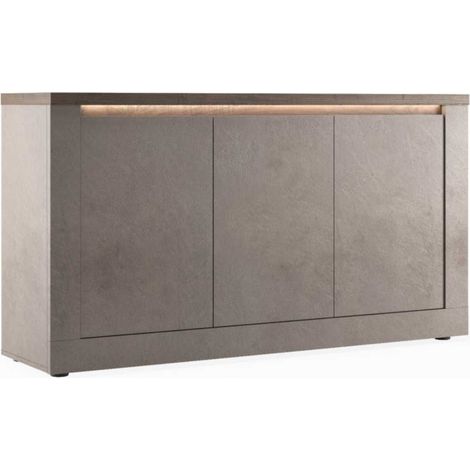 Buffet 3 portes aspect minéral bronze plateau bois Mercure avec LED - ISALIA BRONZE (1/5)