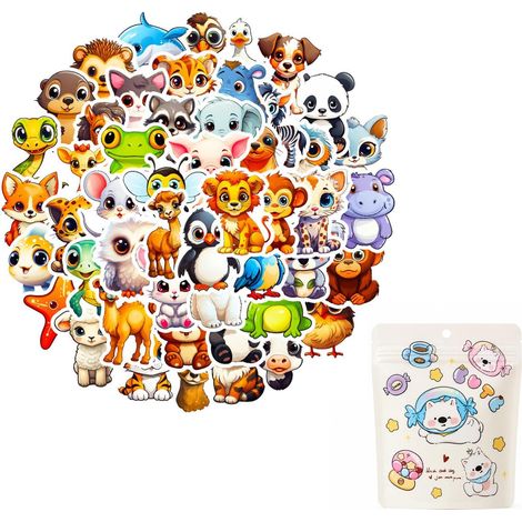 50 Pièces Stickers Animaux – Autocollants Colorés, Étanches pour Enfants, pour Cahiers, Scrapbooking, Récompense, avec Sachet Scellé, pour Ordinateur, Gourde (1/5)
