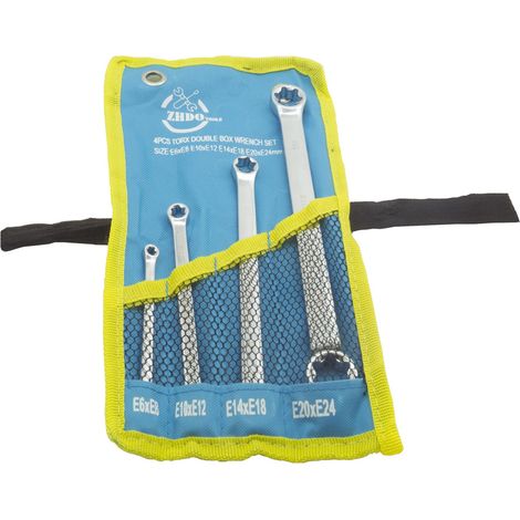 Trade Shop - 4 Llaves Torx Hembra De Doble Cabeza E6xe8 - E10xe12 - E14xe18 - E20xe24 - (1/2)