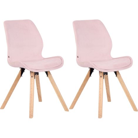 Lot de 2 chaises de salle à manger en velours rose style scandinave pieds bois CDS101122