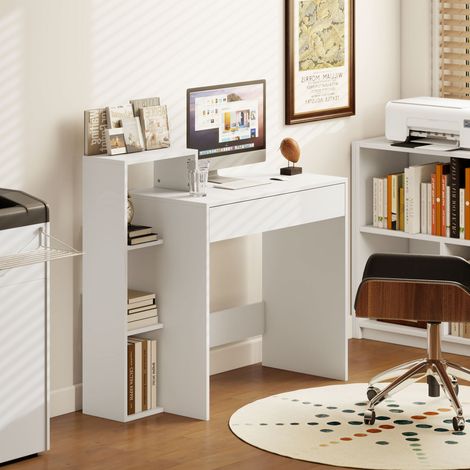Bureau avec rangement. bureau d'ordinateur avec 3 étagères de rangement tiroir. et 100 x 40 x 90 cm. blanc