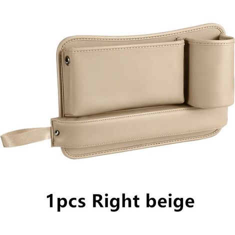 (1 droit beige) Organisateur d'espace pour siège auto en cuir PU, boîte de rangement latérale pour console centrale avec porte-gobelet et boîte de rangement pour téléphone portable (1/5)