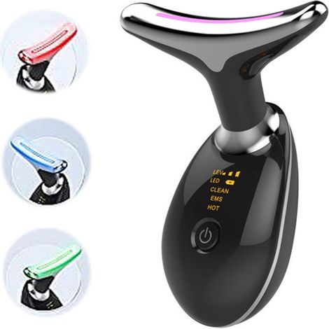 Nackenmassagegerät mit 7 LEDs, Lichttherapie, EMS, Schallvibrationen und Wärmefunktion – Schwarz – AquaForge (1/4)