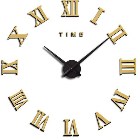 Horloge murale dorée à monter soi-même, grand format, chiffres romains, décoration pour la maison ou le bureau, amovible (pile non incluse) (1/5)