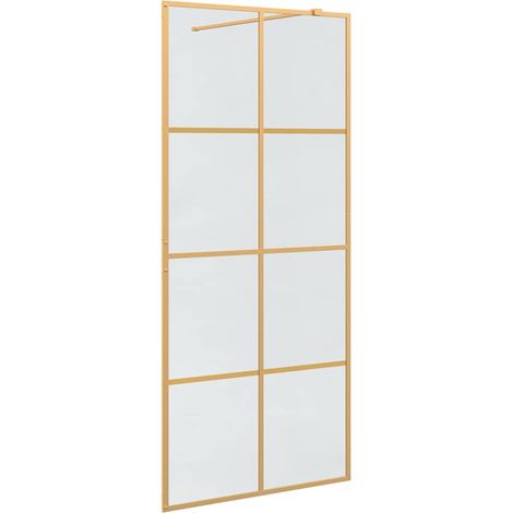 vidaXL  Walk-in Shower Wall  Gold 90 x 195 cm Tempered Glass