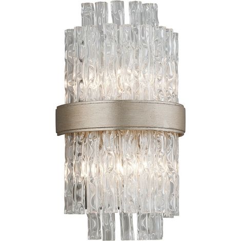 Chime Applique murale à 2 lumières feuille d'argent en acier inoxydable poli, verre