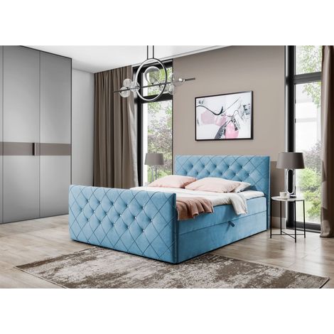 Boxspringbett Schlafzimmerbett EIVOR 200x220cm Stoff Magic Velvet Hellblau (1/2)