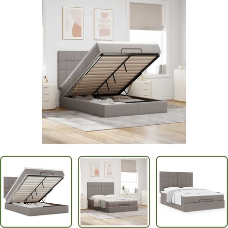 vidaXL Stauraum - Ottoman-Bett mit Matratze Taupe 140x190 cm Stoff (1/5)