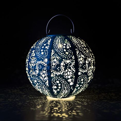 Lanternes Solaires Bleu Marine pour Jardin, Patio - Lot de 2 Lampes Suspendues Extérieures Style Marocain - 20cm x 20cm (1/5)