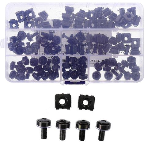 50 écrous de blocage carrés pour cage de montage en rack informatique avec 50 vis-1.6X1.1CM-Black (1/3)