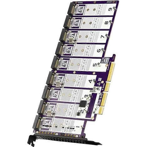 9-Bay PCIe 5.0 zu x16 M.2 SATA Adapter, 16 Gbit/s, unterstützt NGFF 2280 SATA SSD, PCIe x4/x8/x16, RAID 0/1/5 (1/5)