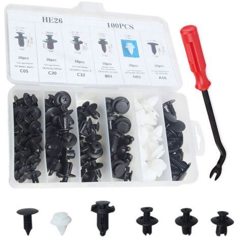 Alovez - 100 pièces Clip Garniture Kit Carrosserie Pare-chocs Porte En Plastique Push Clip Pin Rivet Fixation Vis Outil De Retrait De Voiture Tournevis (1/5)
