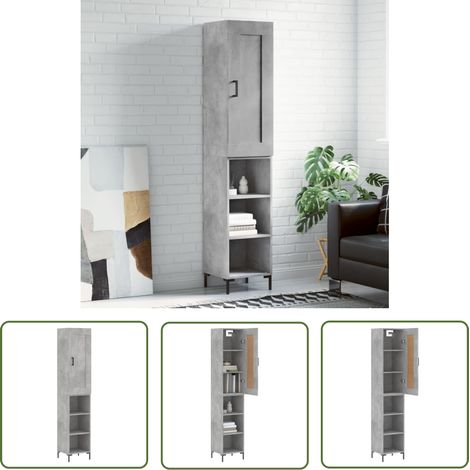 The Living Store Highboard Betongrau 34,5x34x180 cm Holzwerkstoff - Hängeschrank - Wohnzimmermöbel - Regal - Aufbewahrung - Betonoptik (1/5)