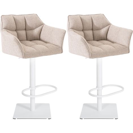Set di 2 sgabelli da bar regolabili in tessuto beige con seduta imbottita e avvolgente e base quadrata in metallo bianco 100006623