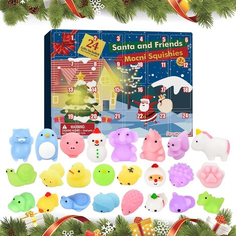 Altre decorazioni natalizie, Calendario dell'avvento di Natale 2023 per bambini Calendario dell'avvento di Natale 2023 per bambini, 24 griglie di Natale, simpatici animali di gomma