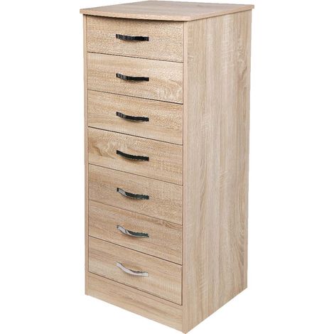Mobile Cassettiera 7 Cassetti Settimino in legno MDF 46x42x116cm Quercia Moderno (1/4)