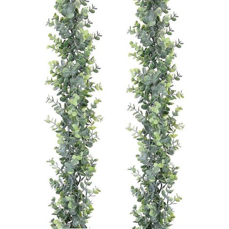Couronne d'eucalyptus artificiel (lot de 2), guirlande de feuillage suspendu, idéale pour les décors de mariage, les arches et les décorations murales, 1,8 m/pièce (1/5)