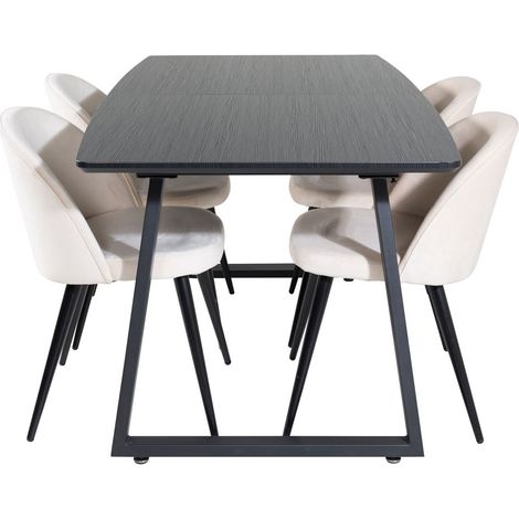 IncaBLBL Essgruppe Esstisch Ausziehbarer Tisch Länge cm 160 / 200 schwarz und 4 Velvet Esszimmerstühle Velour beige, schwarz. (1/5)