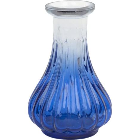 Vase Soliflore en Verre Recycle, Bleu Cobalt Nervure, 10 cm, Decoration de Table, Fleur Unique, Cadeau Deco (1/5)