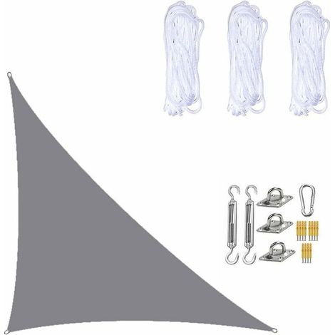 Voile D'ombrage Imperméable 3× 4 ×5 Mètres, Triangle Droit, Toile D'ombrage De Protection Solaire Avec Kits De Fixation Pour Terrasse De Jardin Et Plantes Gris - RWVoile d'ombrage (1/5)