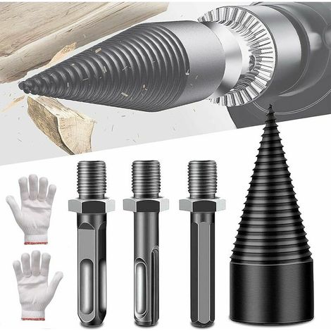 Foret à fendre les bûches 42mm forage cône fendeur de bûches, perceuse à fendre le bois de chauffage avec 3 arbres multifonctions,Fonepro (1/5)