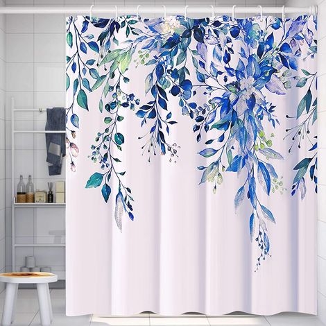 1 rideau de salle de bain à motif floral et feuilles vertes