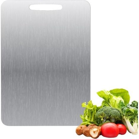 Schneidebrett aus Titan. Beidseitig aus Edelstahl 304 gefertigt – BPA-frei – zum Kochen, für Fleisch und Brot (34 x 23 cm). (1/5)